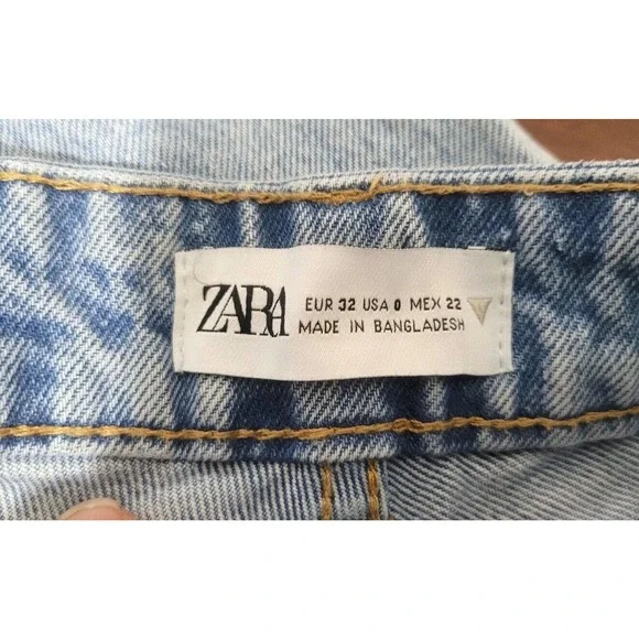 Zara Distressed Light Wash Mom Jeans Womens Size 0 Acid Washed Tapered Leg Denim - Picture 7 of 8
